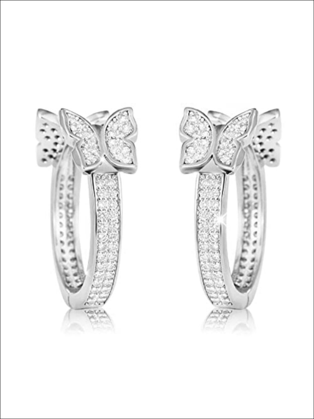 18K Gold Plated Butterfly Hoop Earrings Cubic Zirconia Small Lightweight